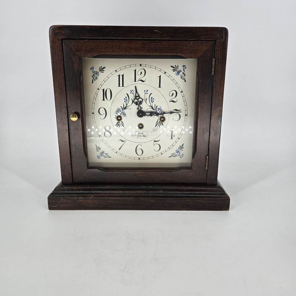 Vintage Wuersch West Germany Mantel Clock Key Wind Chime Wood Case Paper Working